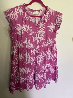 Wonderly Pink & White Floral V-Neck Babydoll dress